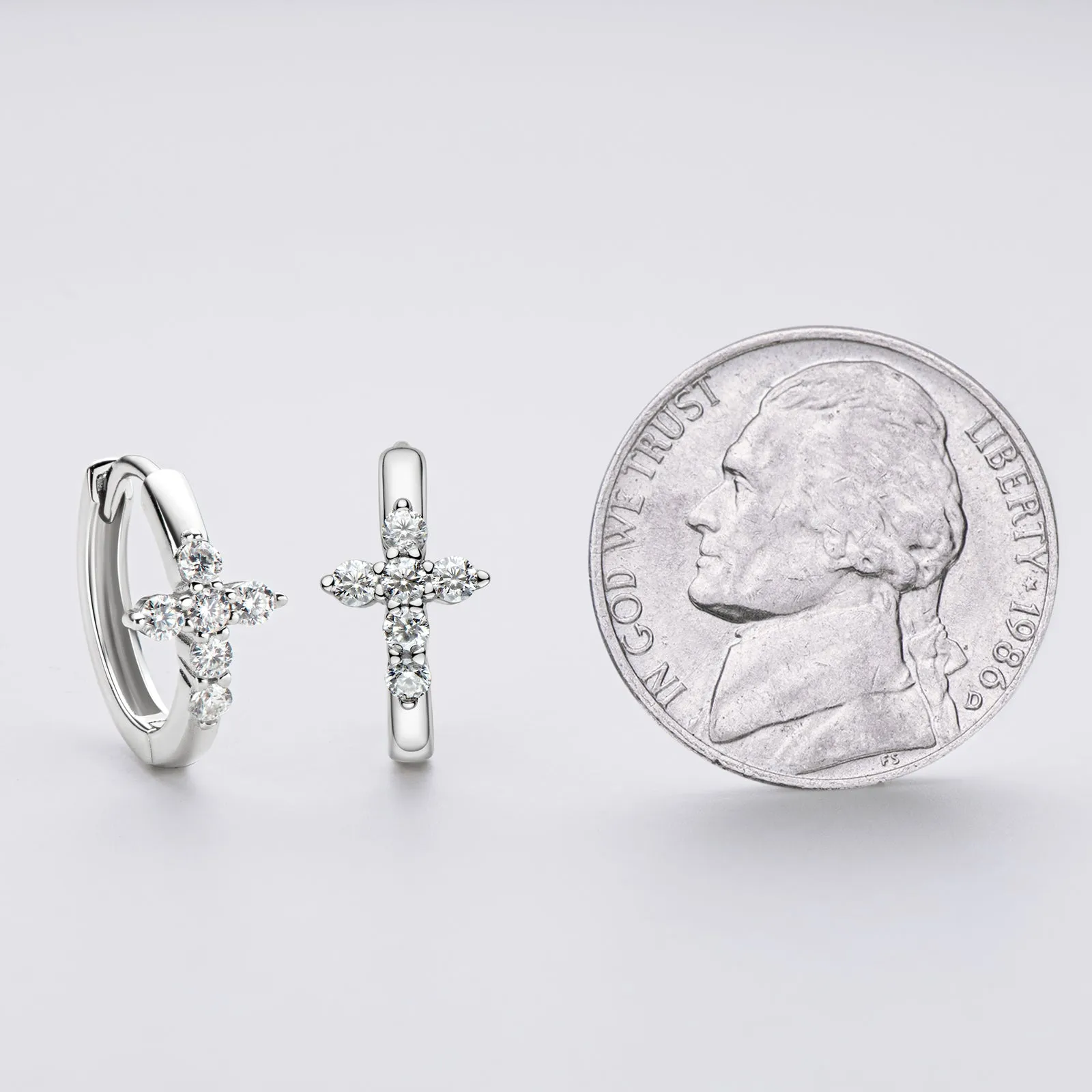 Cross 2mm Round Moissanite Huggie Hoop Earrings