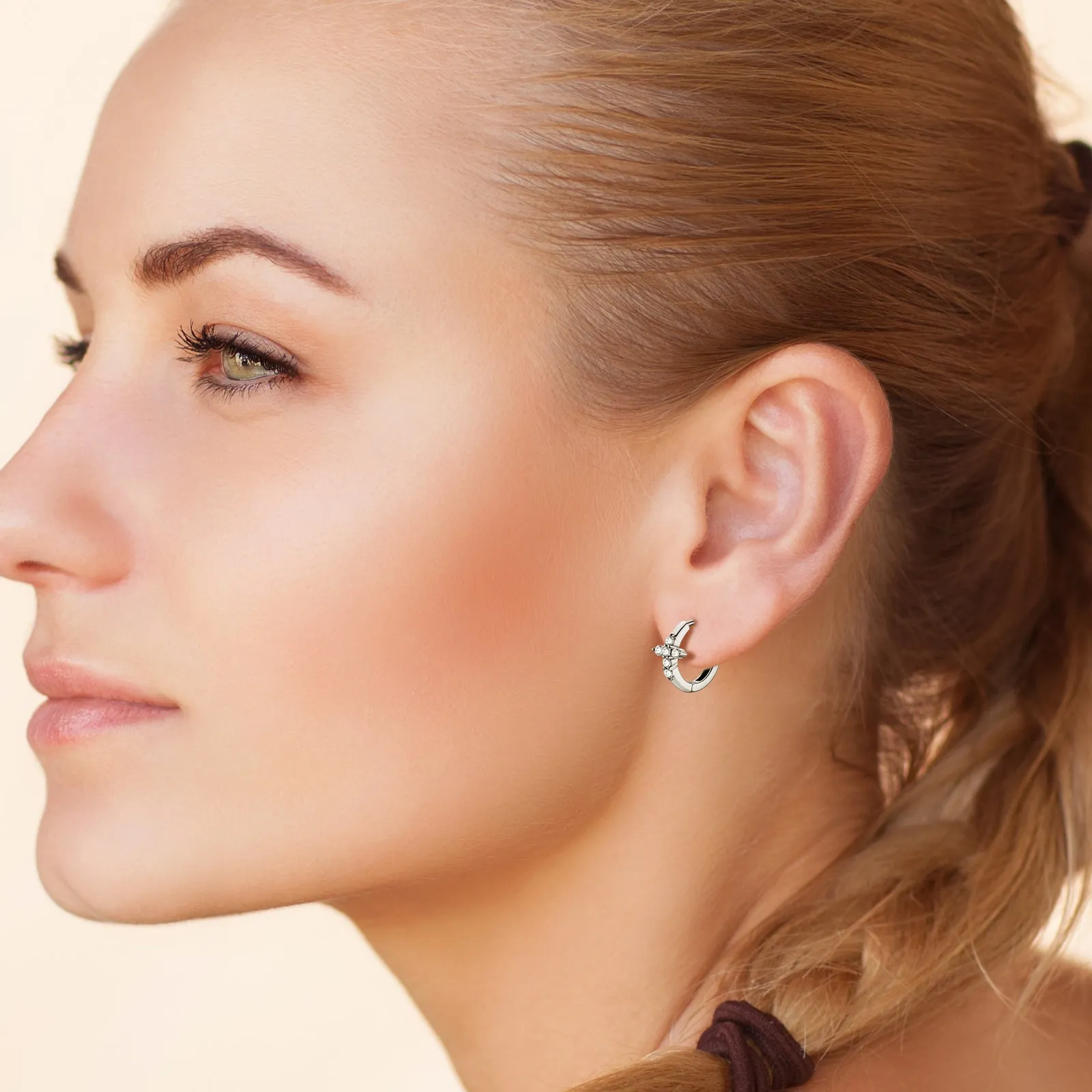 Cross 2mm Round Moissanite Huggie Hoop Earrings