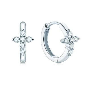 Cross 2mm Round Moissanite Huggie Hoop Earrings