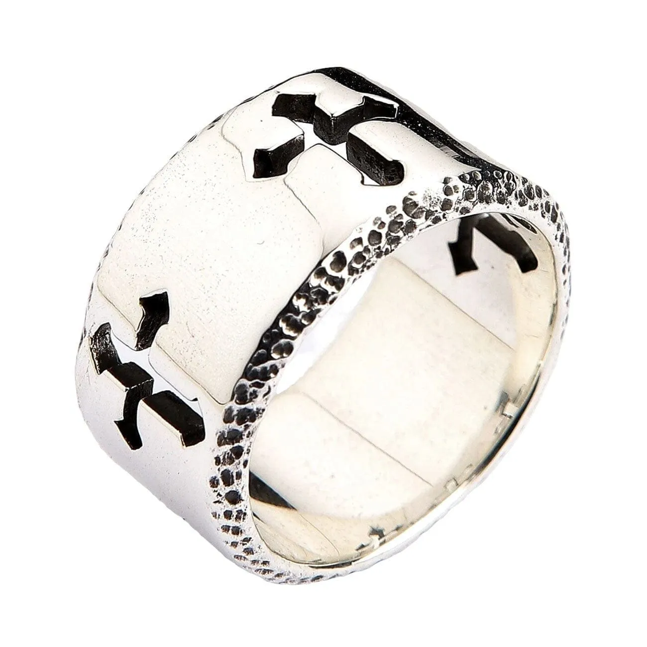 Cross Engraved 925 Sterling Silver Men's Band Ring