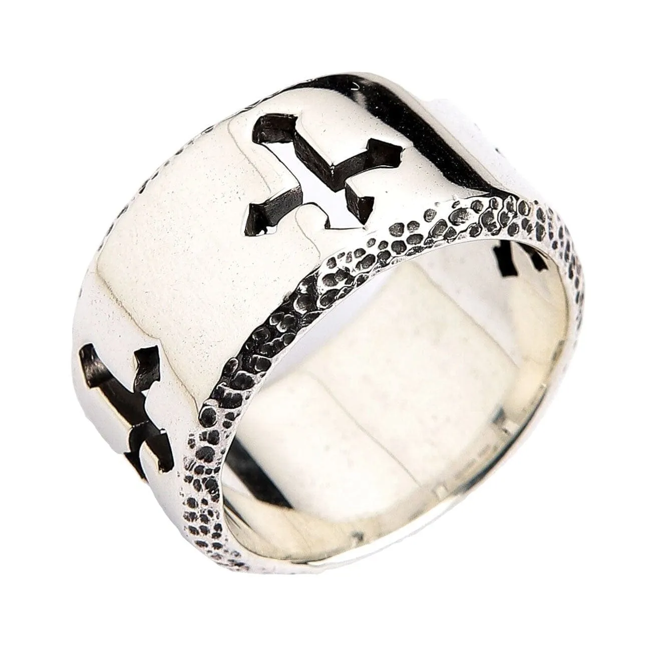 Cross Engraved 925 Sterling Silver Men's Band Ring