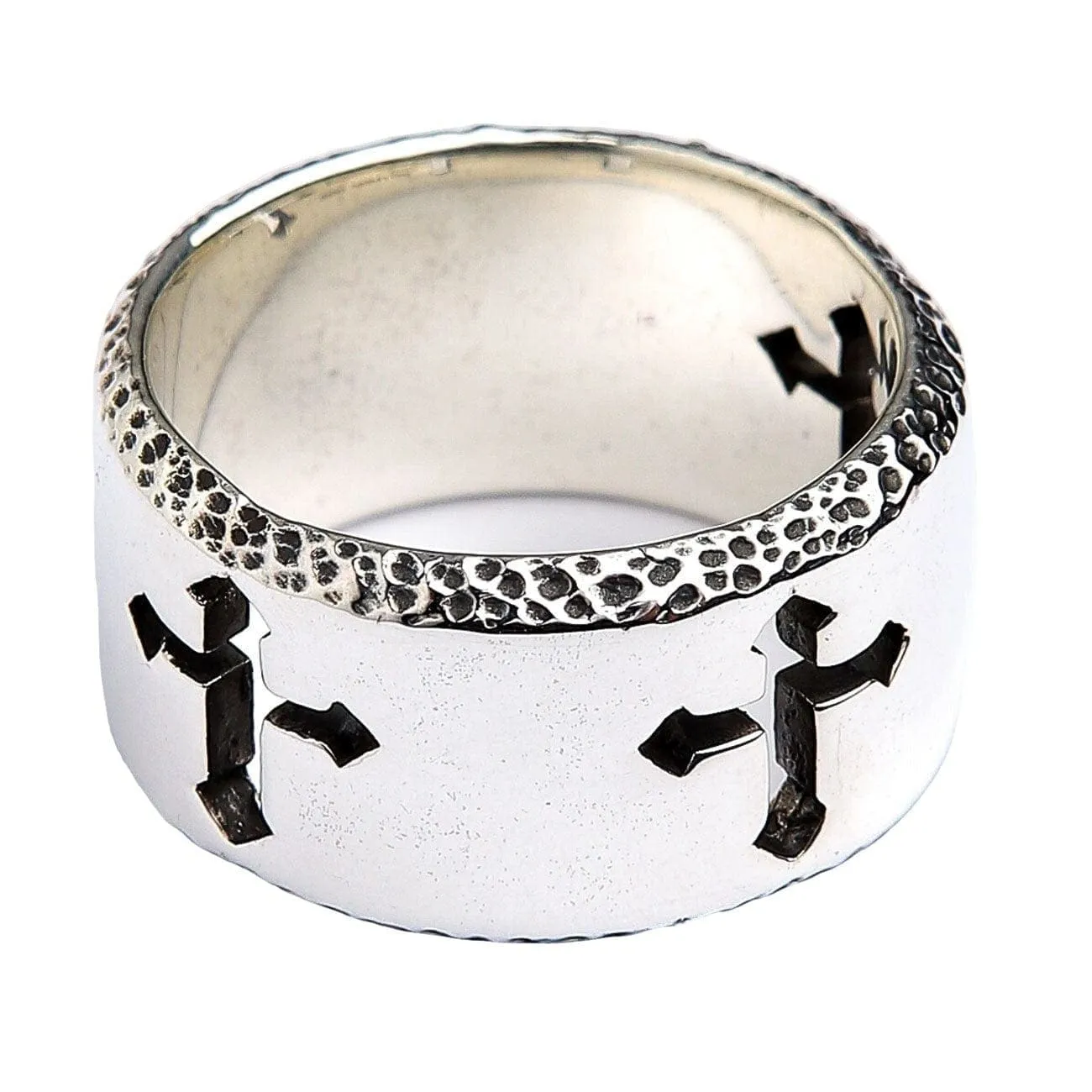 Cross Engraved 925 Sterling Silver Men's Band Ring