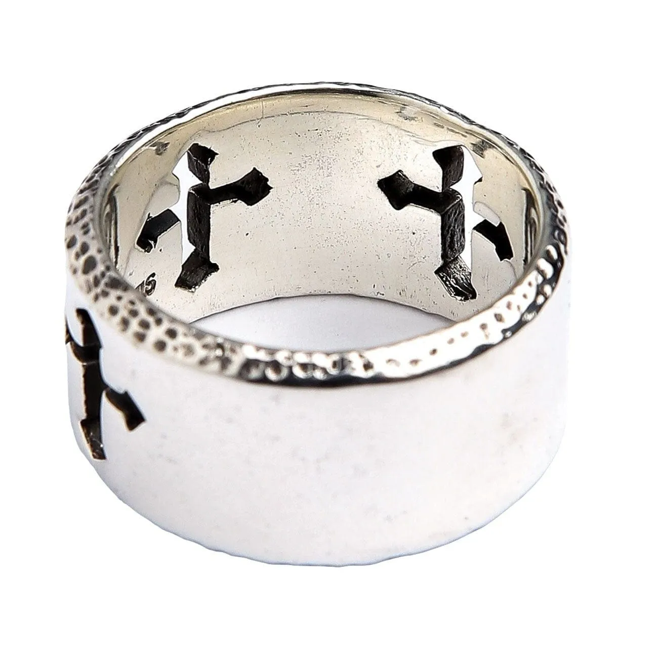Cross Engraved 925 Sterling Silver Men's Band Ring