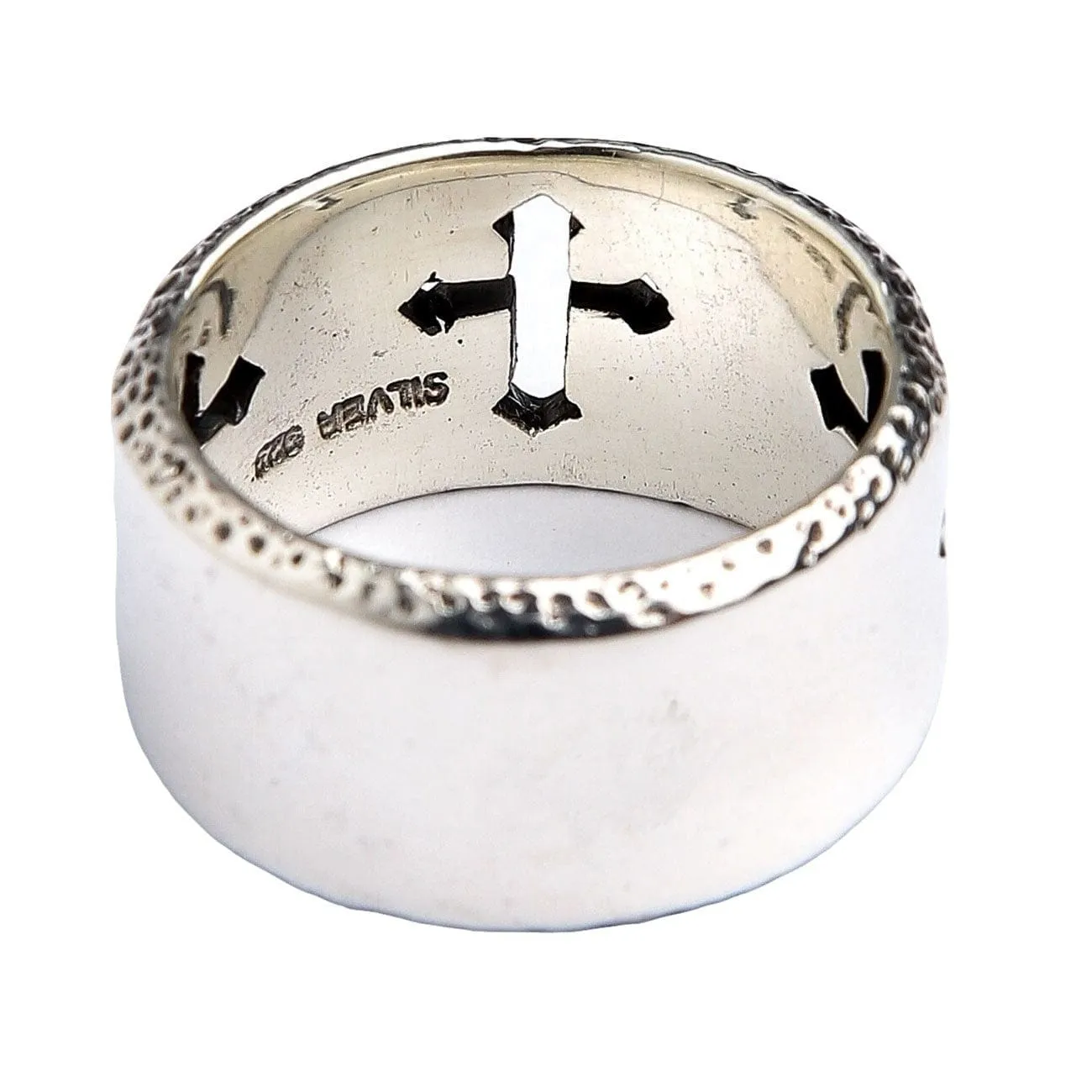 Cross Engraved 925 Sterling Silver Men's Band Ring