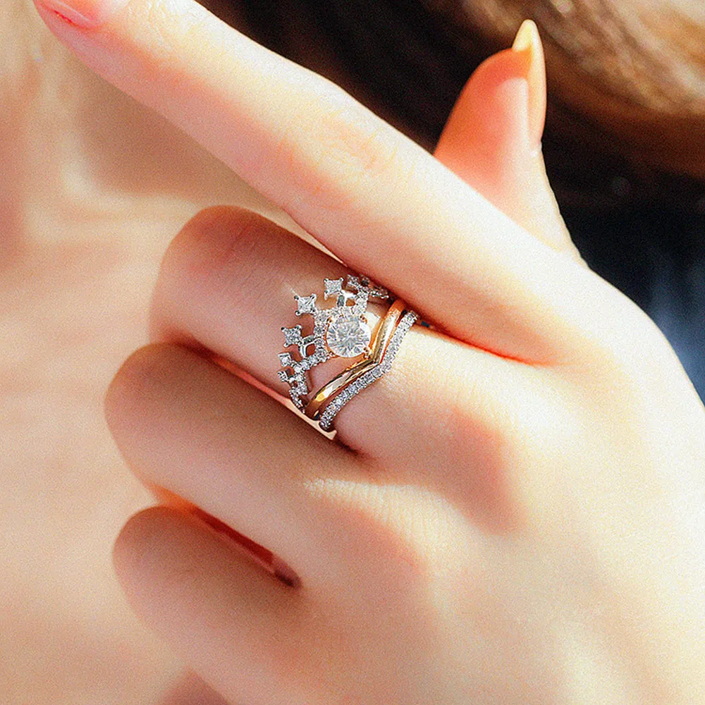 Crown Tiara Shape GIA Diamond Engagement Bridal Set