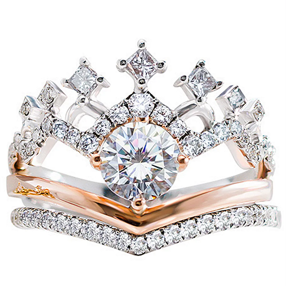 Crown Tiara Shape GIA Diamond Engagement Bridal Set