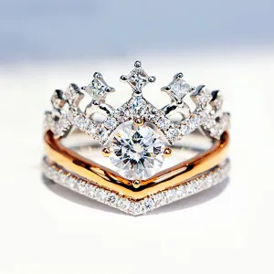 Crown Tiara Shape GIA Diamond Engagement Bridal Set