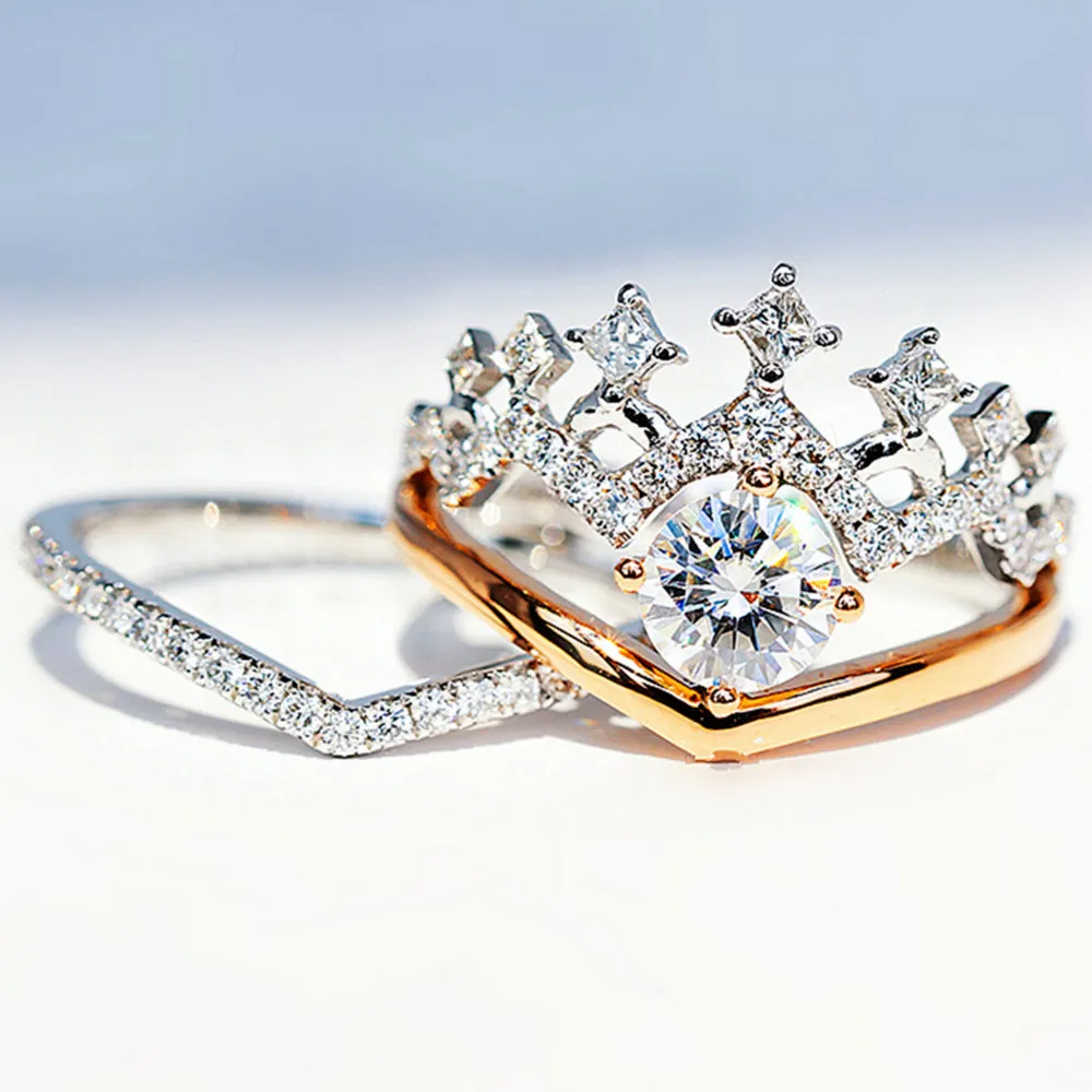 Crown Tiara Shape GIA Diamond Engagement Bridal Set