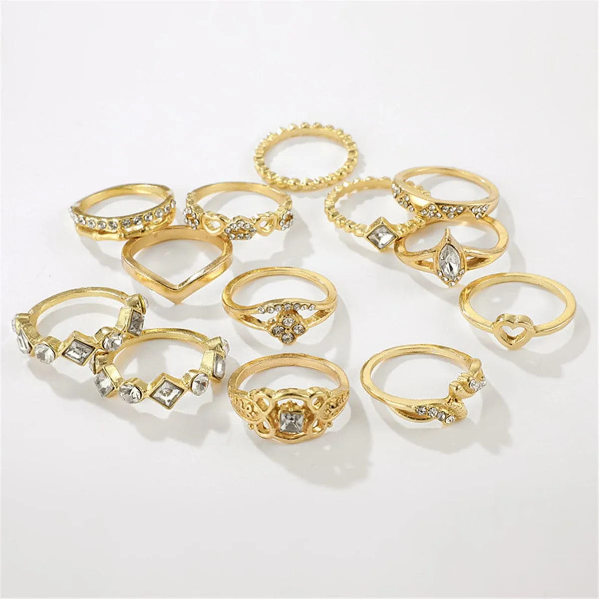 Cubic Zirconia & 18K Gold-Plated Open Alternating Heart Ring Set
