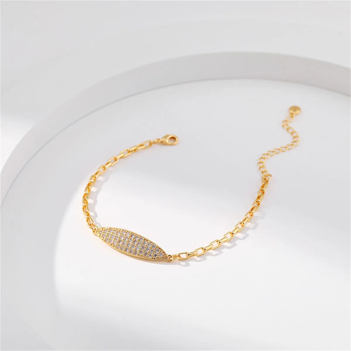 Cubic Zirconia & 18K Gold-Plated Oval Charm Bracelet