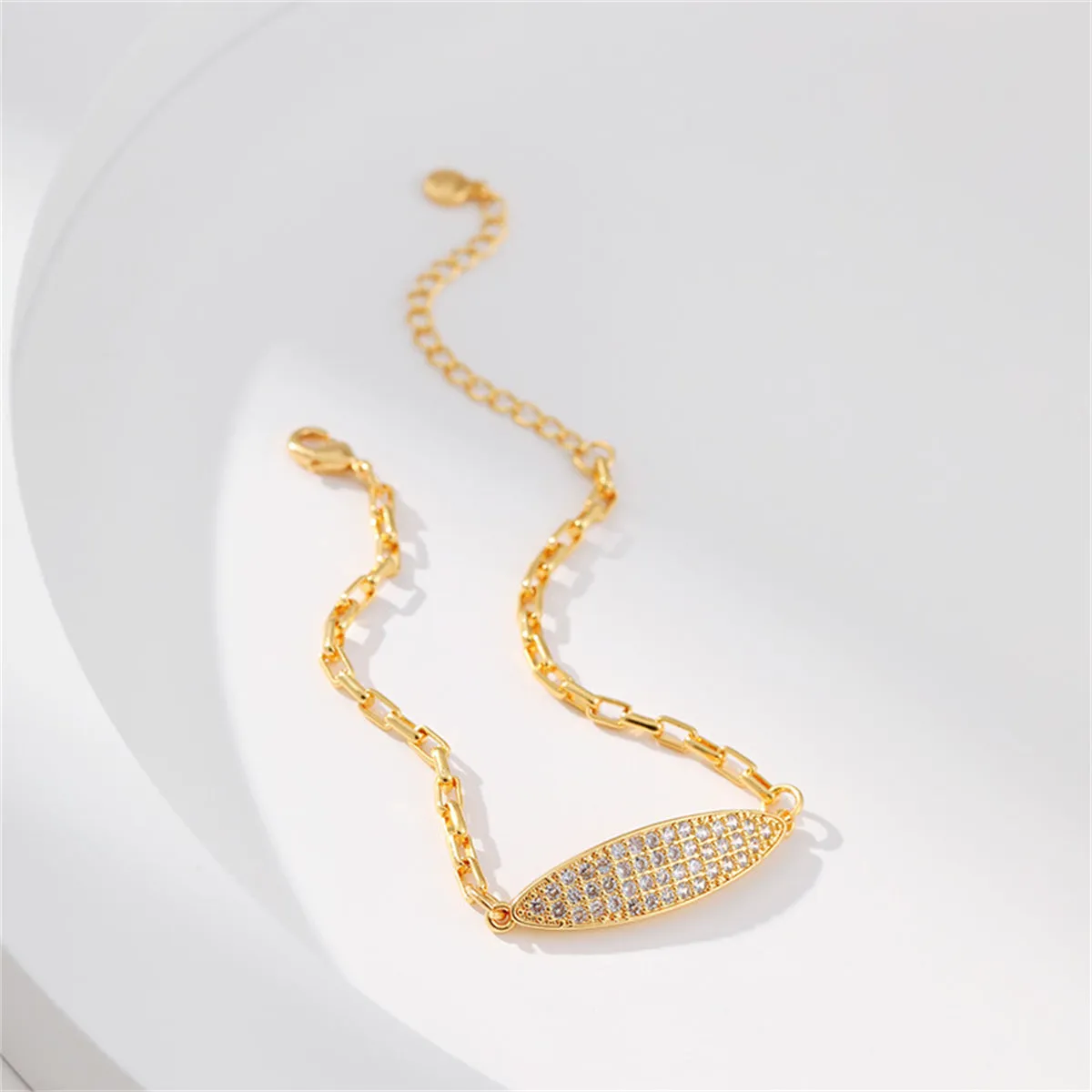 Cubic Zirconia & 18K Gold-Plated Oval Charm Bracelet