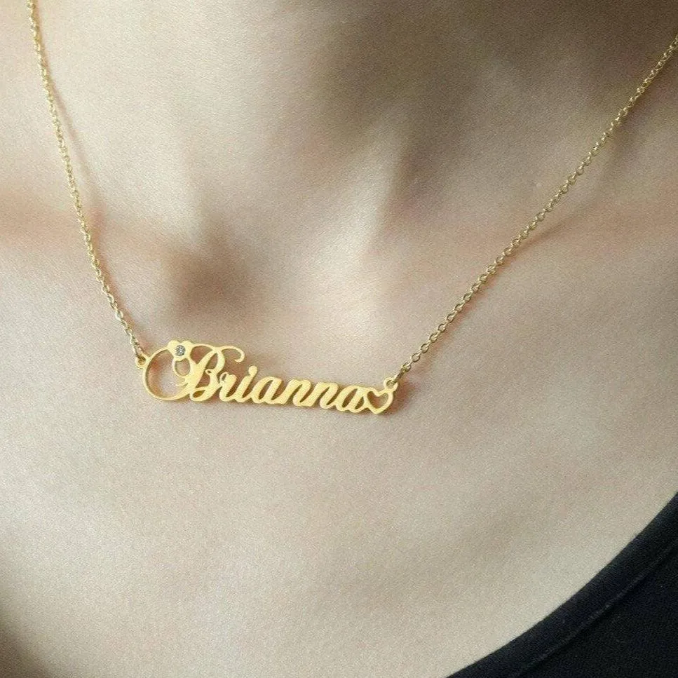 Cursive Custom Name Necklace With Diamond