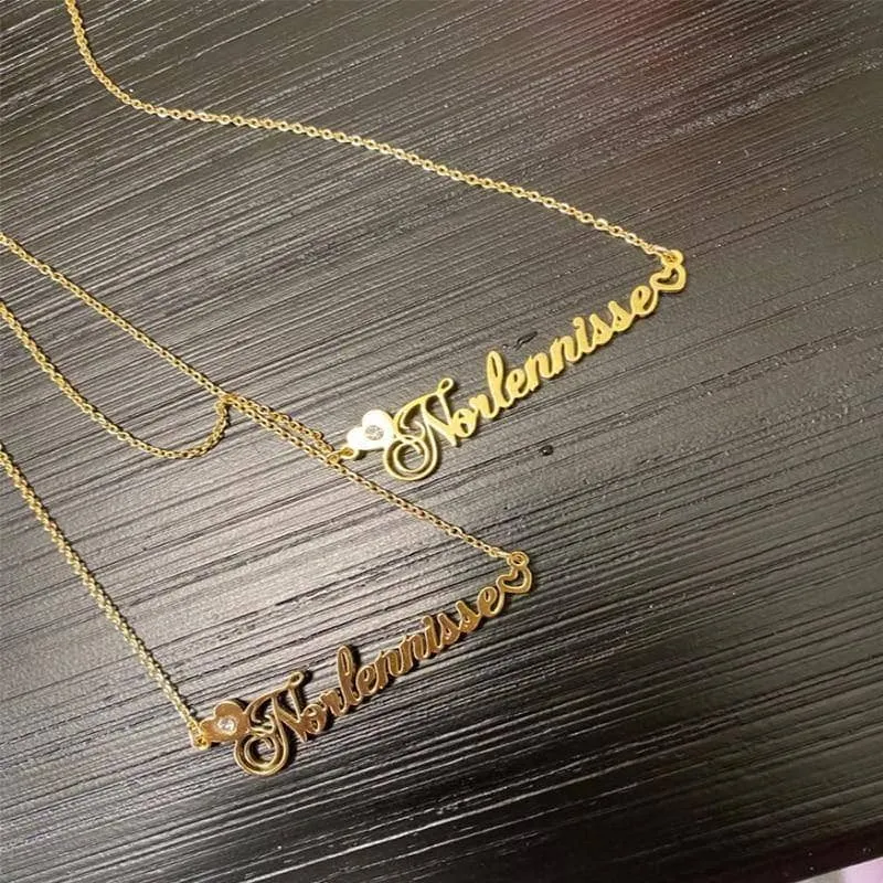 Cursive Custom Name Necklace With Diamond