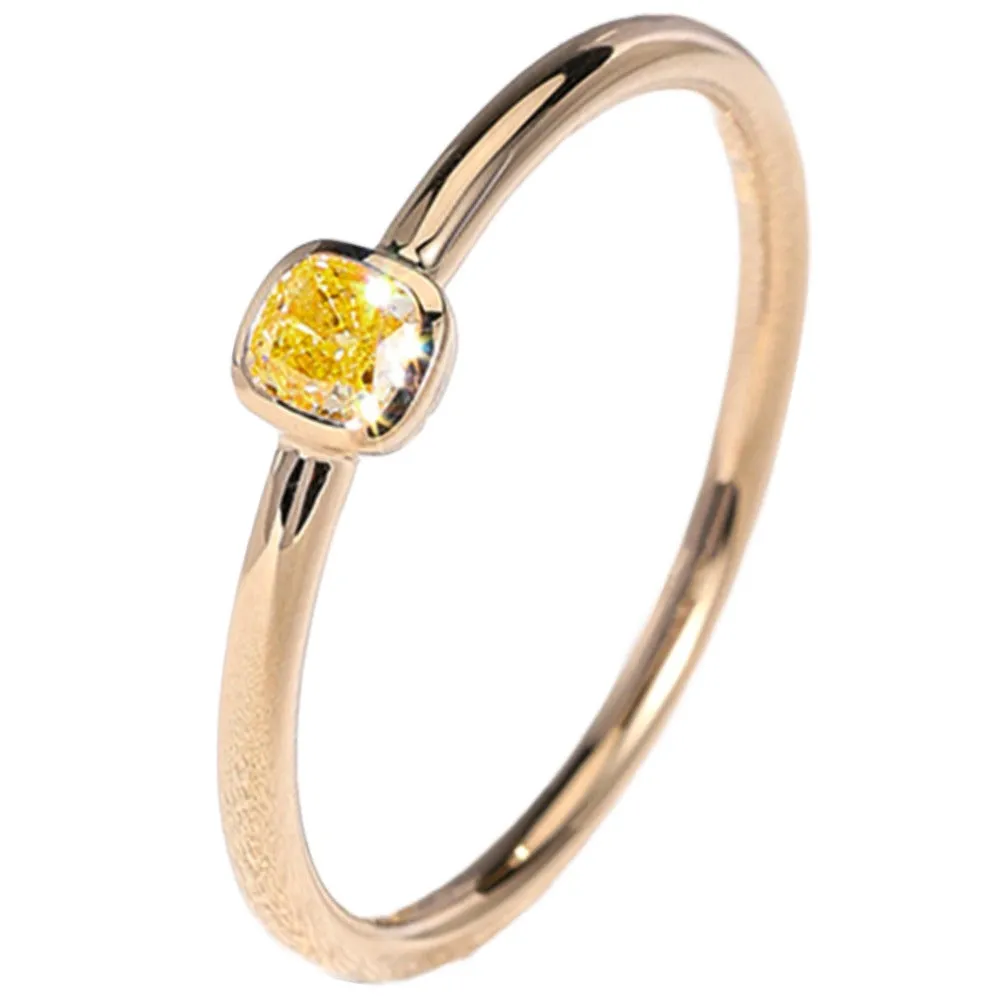 Cushion Cut Yellow Diamond Solitaire Ring
