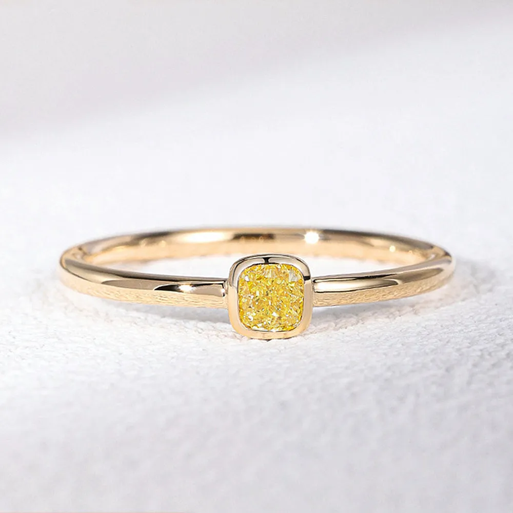 Cushion Cut Yellow Diamond Solitaire Ring