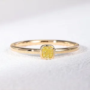 Cushion Cut Yellow Diamond Solitaire Ring