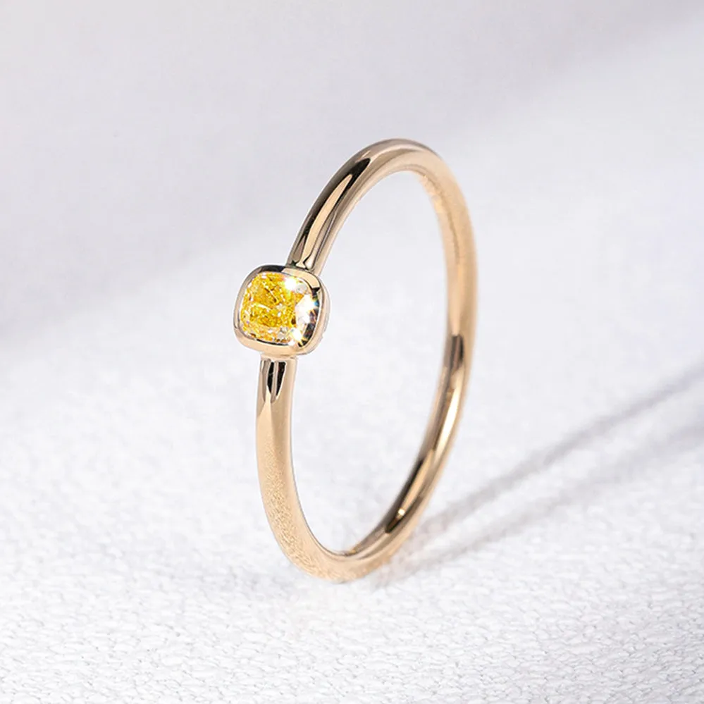 Cushion Cut Yellow Diamond Solitaire Ring