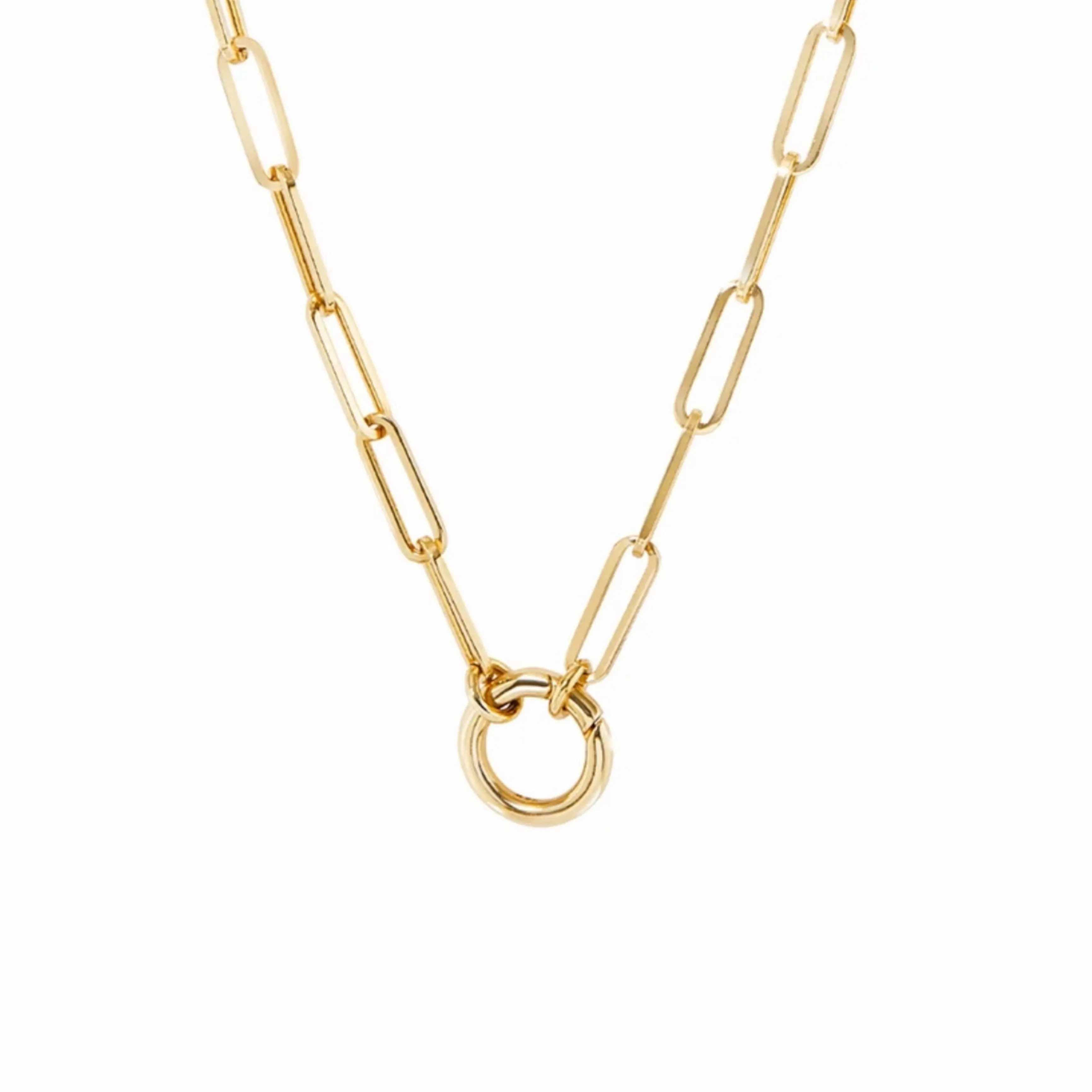 CZ Blue Evil Eye Pendant Paperclip Chain Necklace - Gold