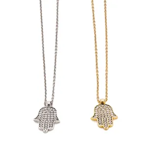Dainty Diamond Hamsa Pendant Chain Silver Necklace