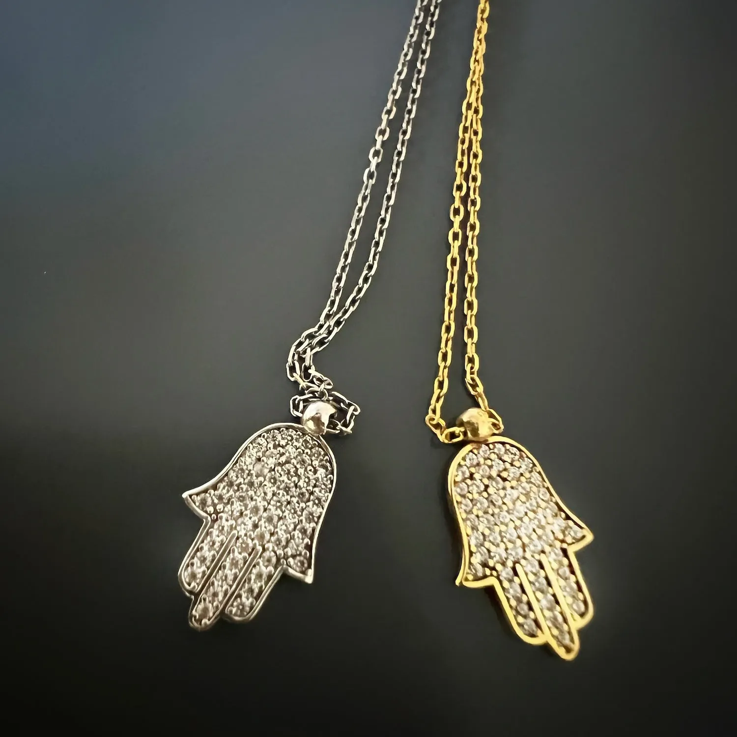 Dainty Diamond Hamsa Pendant Chain Silver Necklace