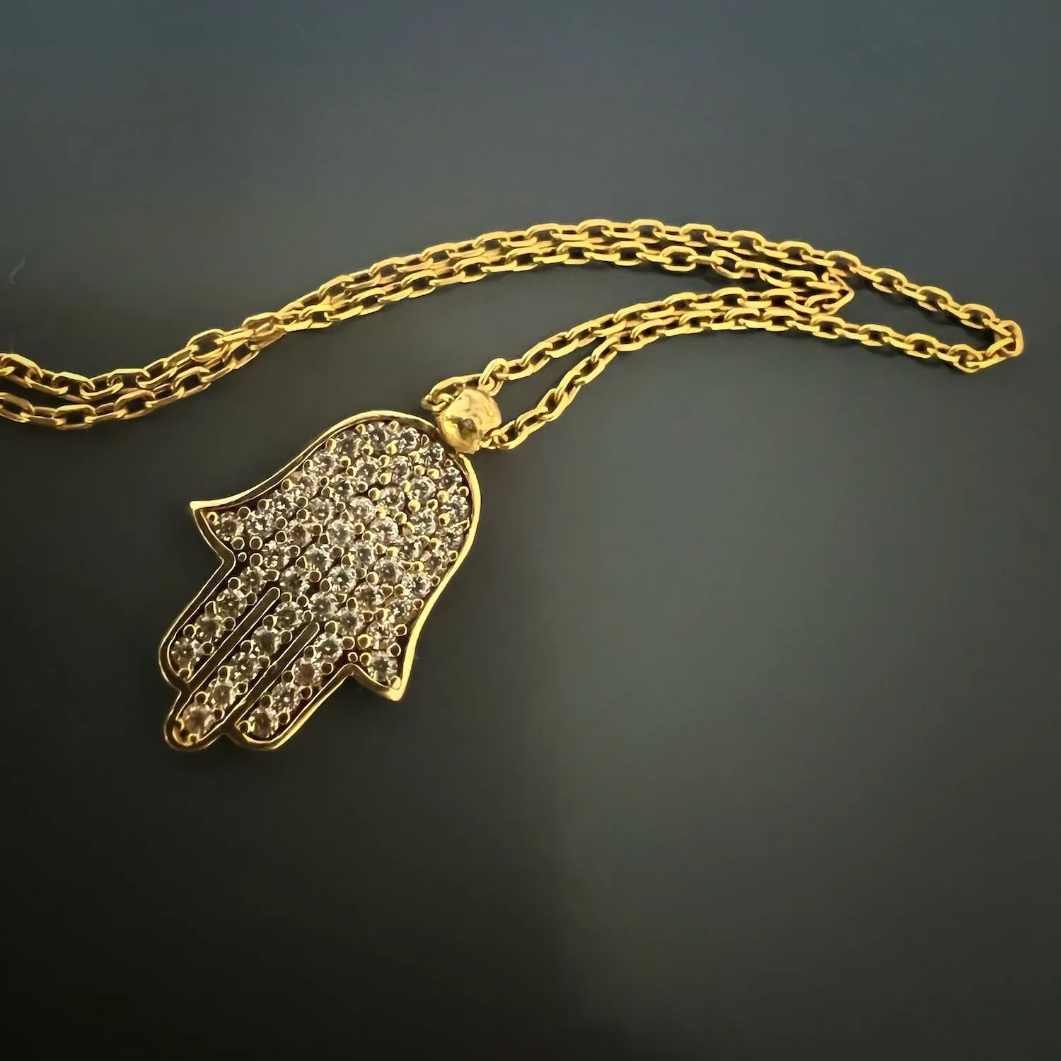 Dainty Diamond Hamsa Pendant Chain Silver Necklace