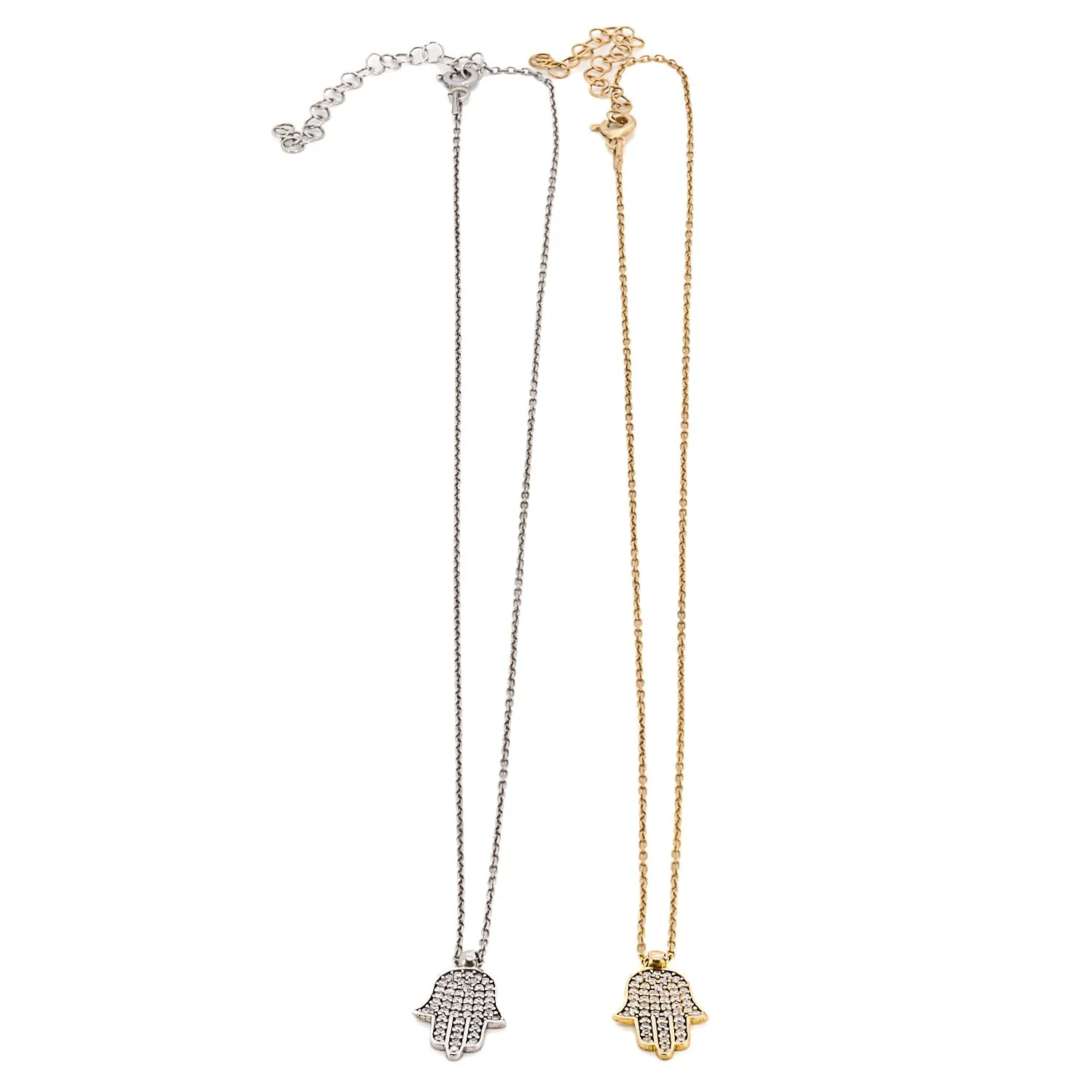 Dainty Diamond Hamsa Pendant Chain Silver Necklace