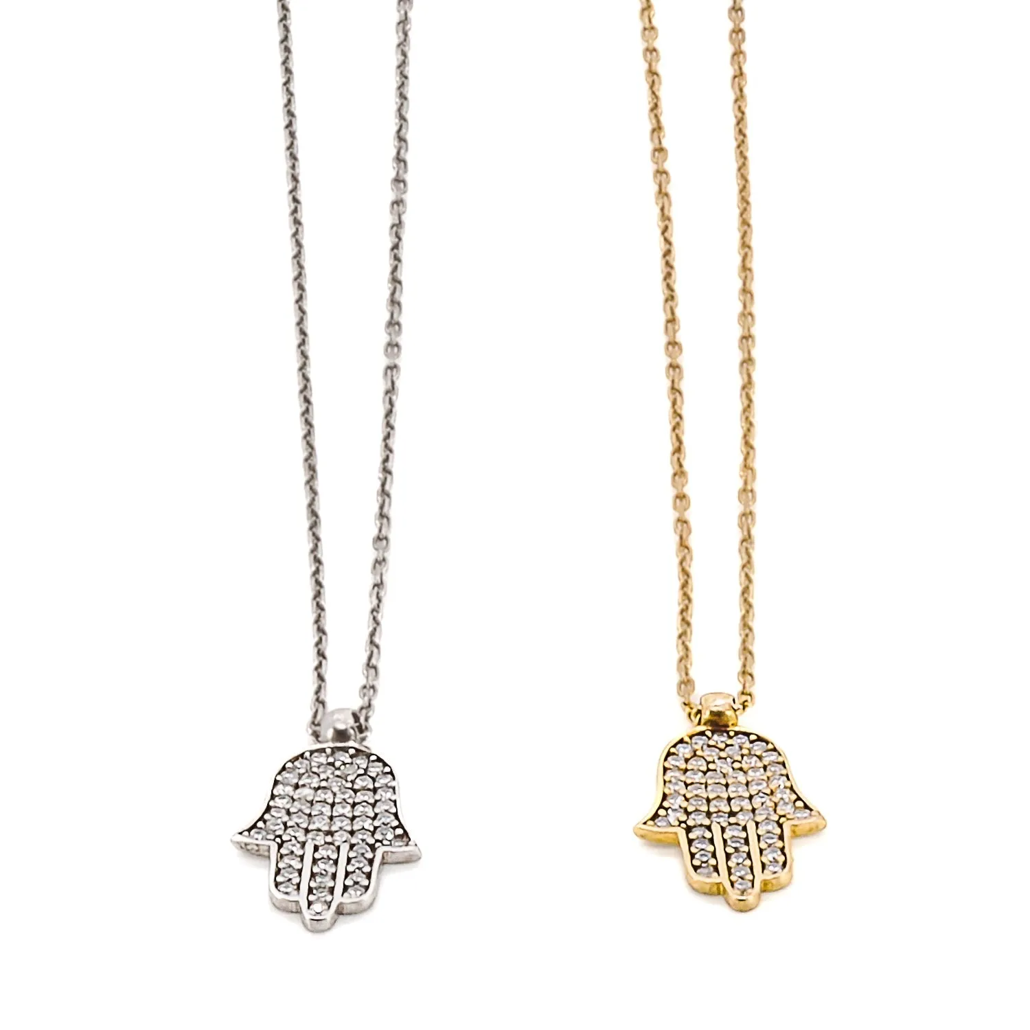 Dainty Diamond Hamsa Pendant Chain Silver Necklace