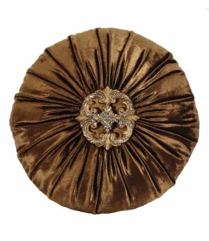 Decorative Pillow Bronze Velvet And Jeweled Medallion Round 18"