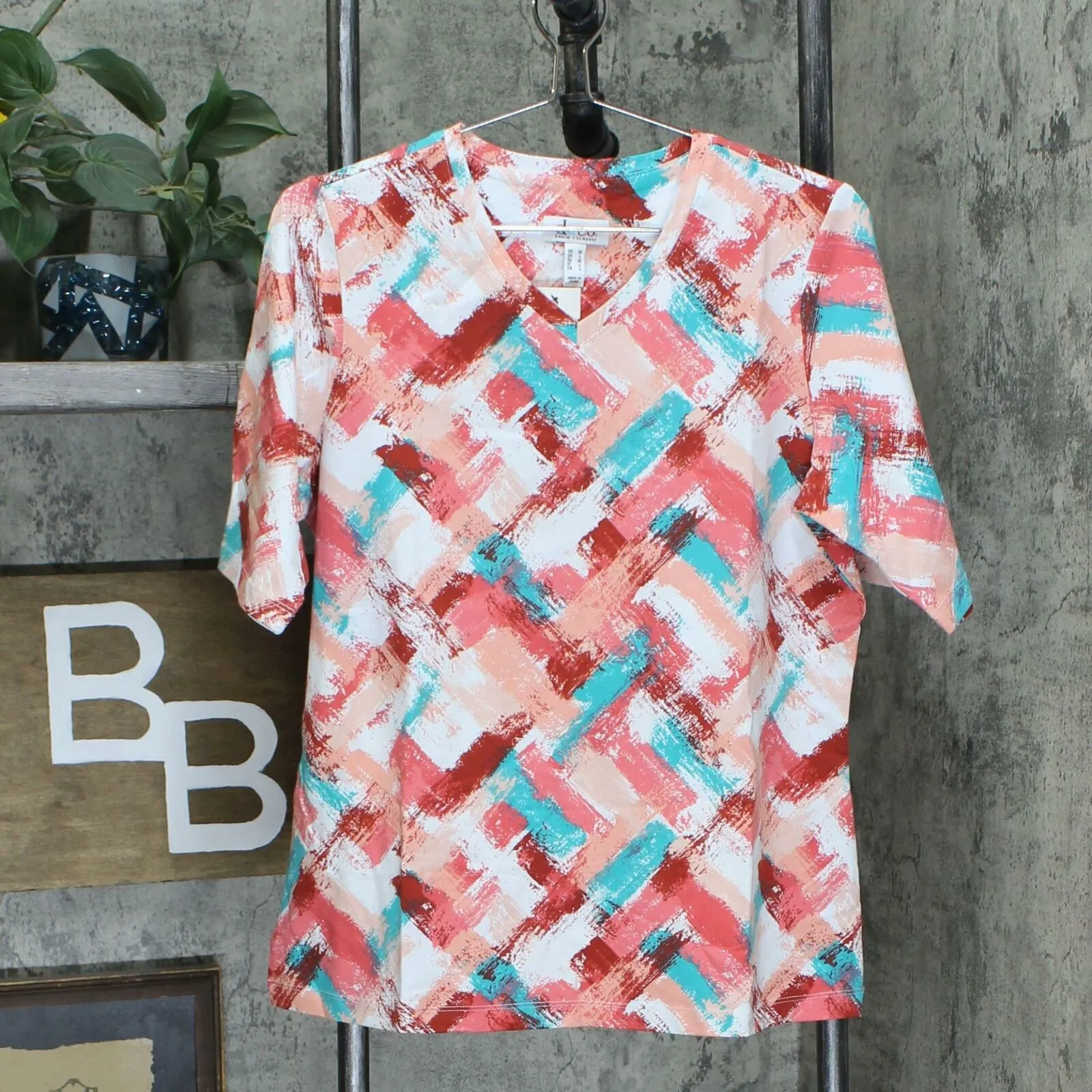 Denim & Co. Women's Perfect Jersey Brush Stroke Print T-Shirt