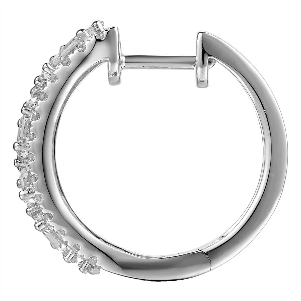 Diamond 1.28carat Baguette and Round Hoop Huggie Earrings