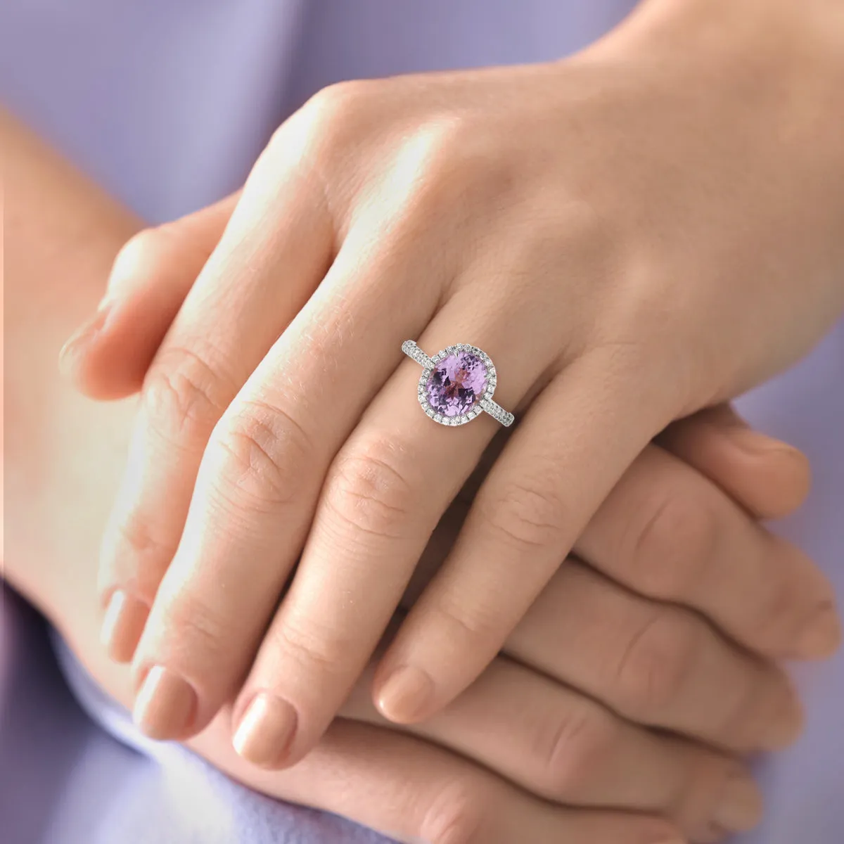 Diamond & Kunzite Oval Shaped Ring