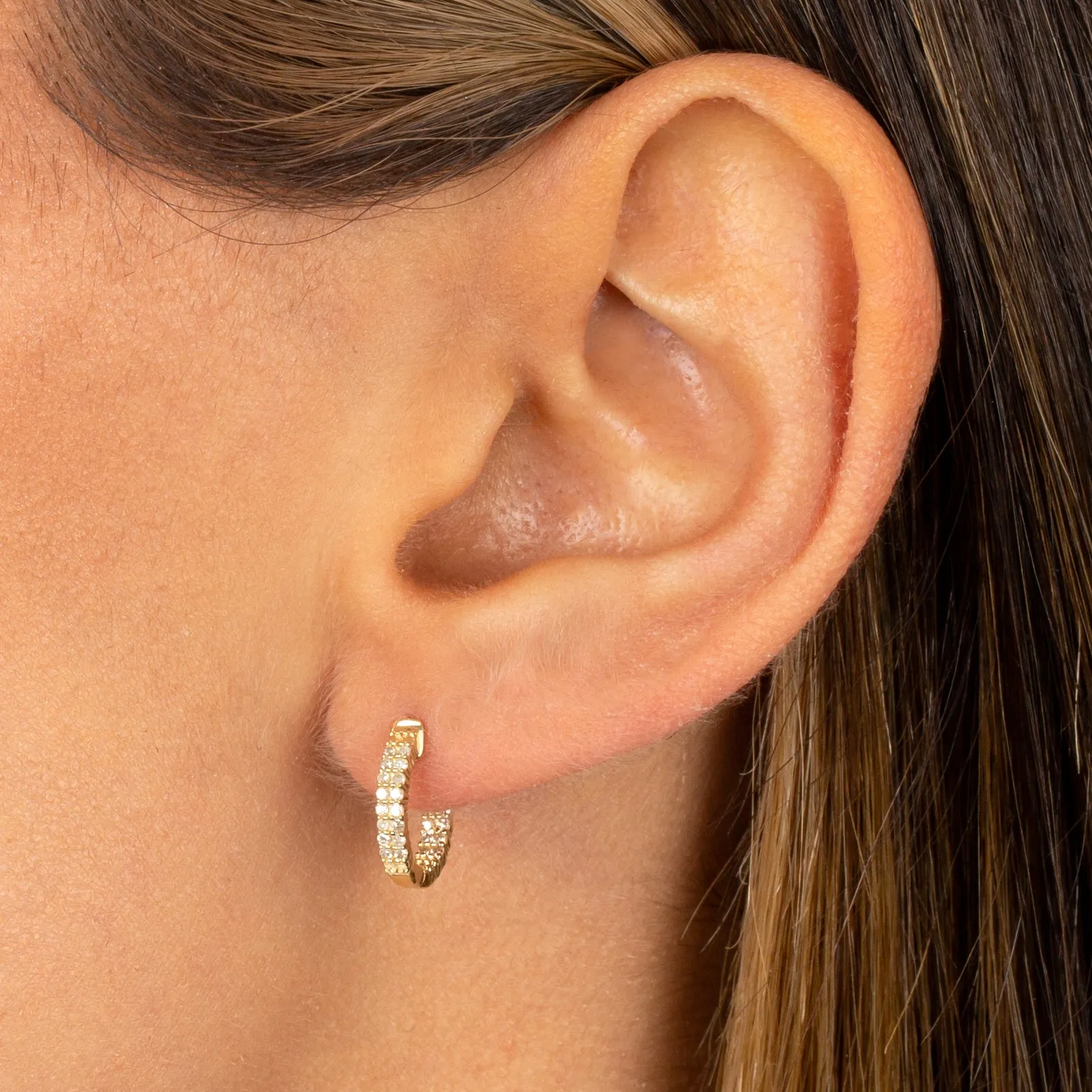Diamond Pavé Double Row Hoop Earring 14K