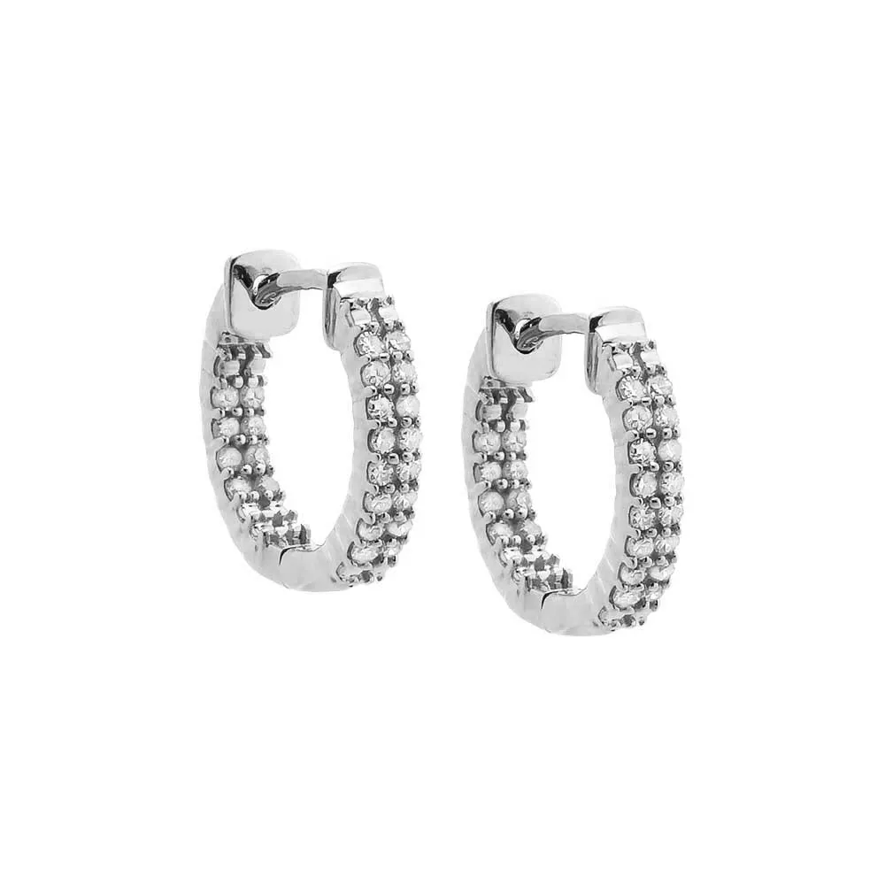 Diamond Pavé Double Row Hoop Earring 14K