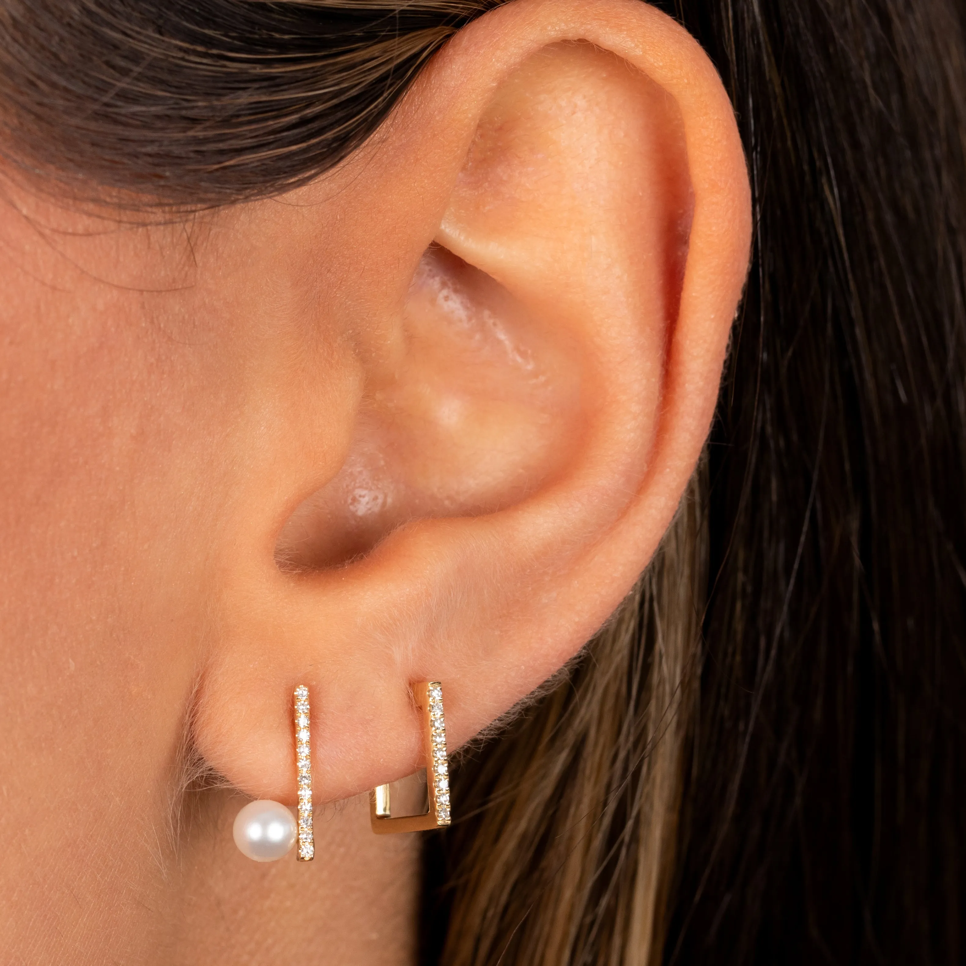 Diamond Pave Open Square Hoop Earring 14K