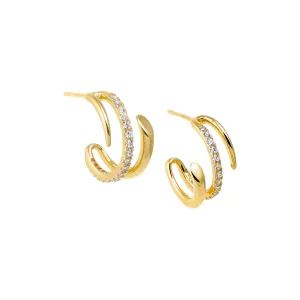 Diamond Solid/Pave Open Hoop Earring 14K