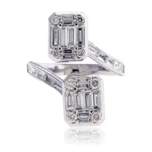 Double Baguette & Round Diamond Cluster Gap Style Ring