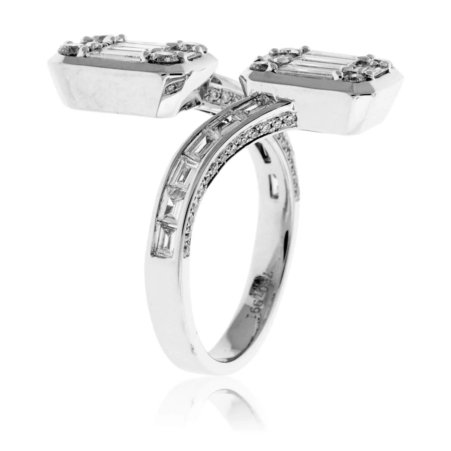 Double Baguette & Round Diamond Cluster Gap Style Ring