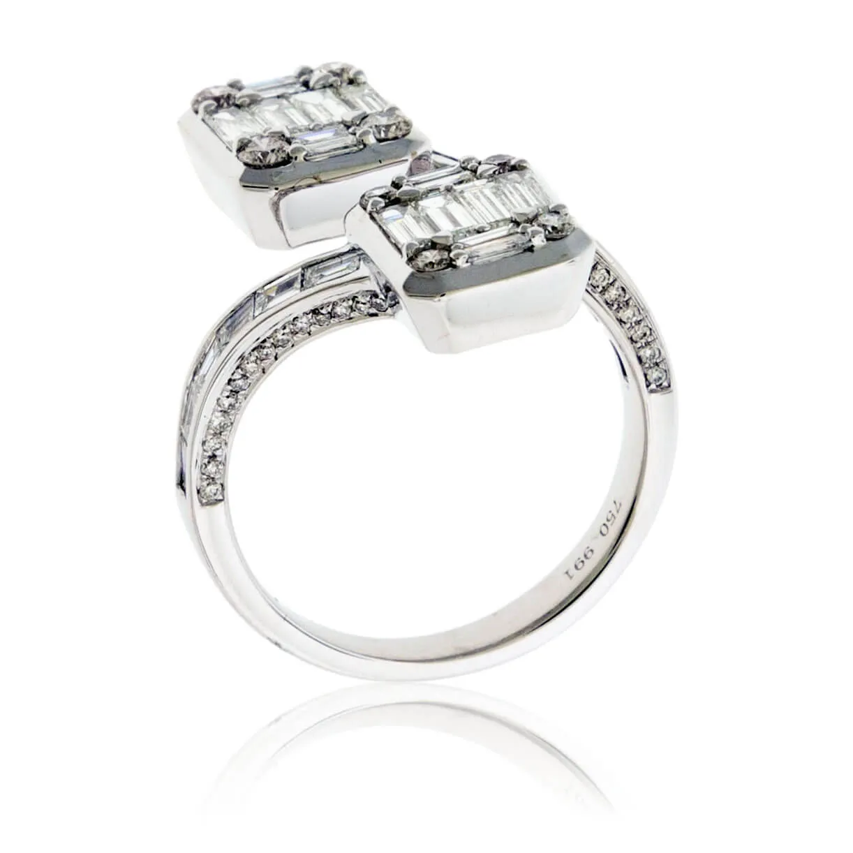 Double Baguette & Round Diamond Cluster Gap Style Ring