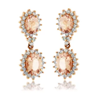 Double Pink Morganite Oval and Diamond Classic Halo Earrings