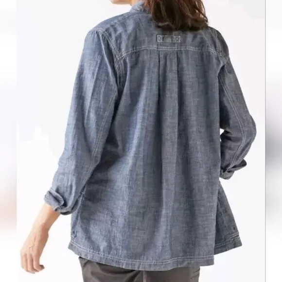 Duluth Rootstock Gathering Smock Sz XL Cargo Shirt Chore Jacket Denim Blue