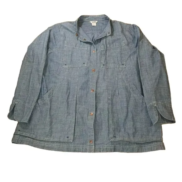 Duluth Rootstock Gathering Smock Sz XL Cargo Shirt Chore Jacket Denim Blue
