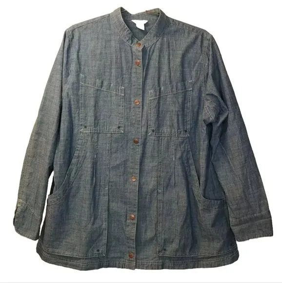 Duluth Rootstock Gathering Smock Sz XL Cargo Shirt Chore Jacket Denim Blue