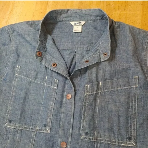 Duluth Rootstock Gathering Smock Sz XL Cargo Shirt Chore Jacket Denim Blue