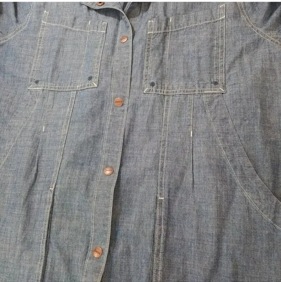Duluth Rootstock Gathering Smock Sz XL Cargo Shirt Chore Jacket Denim Blue