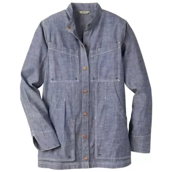 Duluth Rootstock Gathering Smock Sz XL Cargo Shirt Chore Jacket Denim Blue