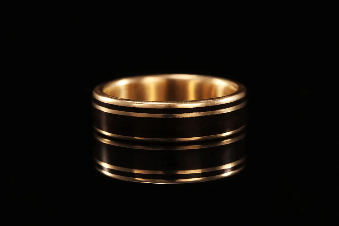 EBONY 14K YELLOW GOLD OFFSET INLAY RING