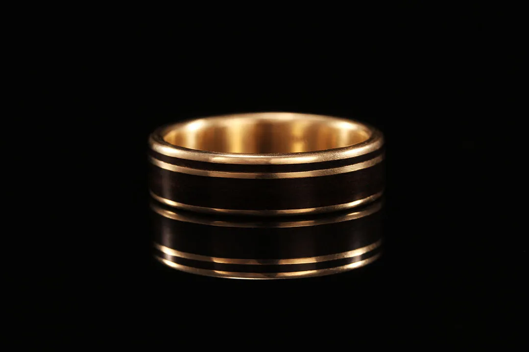 EBONY 14K YELLOW GOLD OFFSET INLAY RING