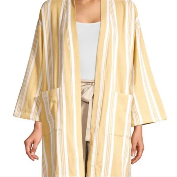 EILEEN FISHER Organic-Cotton Striped Kimono Jacket. Size L/XL