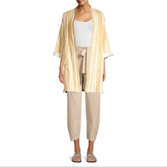 EILEEN FISHER Organic-Cotton Striped Kimono Jacket. Size L/XL