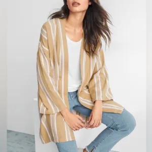 EILEEN FISHER Organic-Cotton Striped Kimono Jacket. Size L/XL